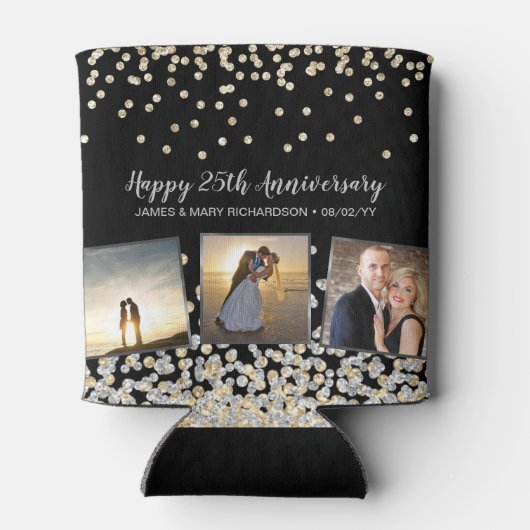 Elegant Photo Collage Gold Silver 25e Jubileum Blikjeskoeler (Achterkant)