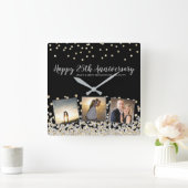 Elegant Photo Collage Gold Silver 25e Jubileum Vierkante Klok (Huis)