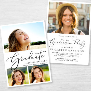 Elegant Photo Collage Graduation Party Kaart