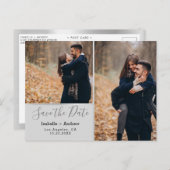 Elegant Photo Collage Gray Silver Save the Date Aankondigingskaart (Voorkant / Achterkant)