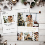 Elegant Photo Collage Holiday Gold Foil Briefkaart<br><div class="desc">Elegant Calligraphy Minimalist Gold Foil Script 4 Foto Collage Merry kerstvakanay Briefkaart. Deze festieve, imitalistische, grillige sjabloon met vier (4) fotovakantiekaarten is voorzien van een fotocollage en zegt "Vrolijk kerstfeest"! De tekst met de groet "Merry Kerstmis" is geschreven in een mooi handgeschreven, met de letters zwoerd en staart gekleurd lettertype...</div>