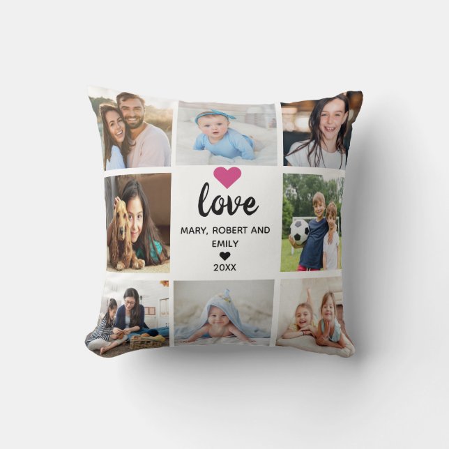 Elegant Photo Collage | Liefdescript en roze hart Kussen (Voorkant)