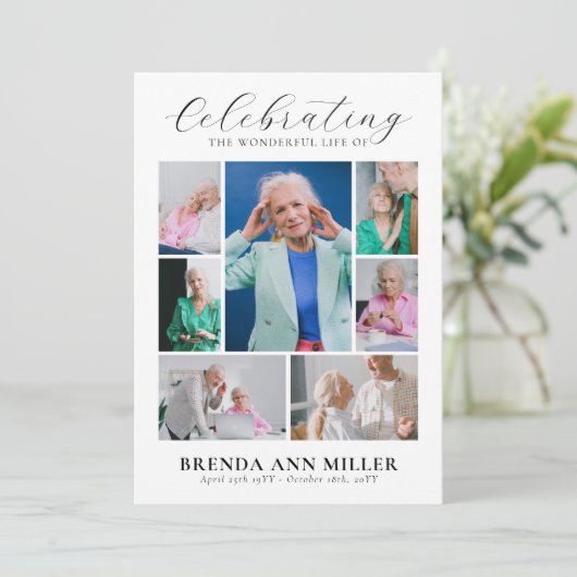 Elegant Photo Collage Memorial Funeral Tribute Bedankkaart (Staand voorkant)