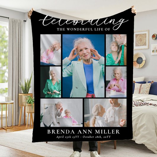 Elegant Photo Collage Memorial Funeral Tribute Fleece Deken