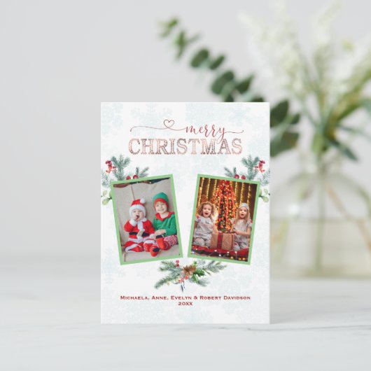 Elegant Photo Collage Merry kersttypografie Feestdagenkaart (Staand voorkant)