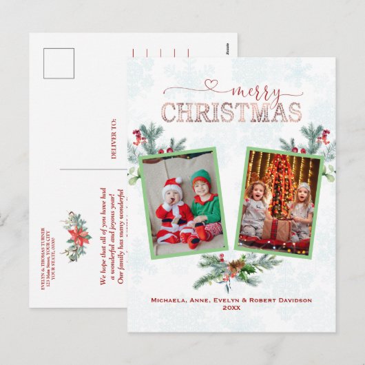 Elegant Photo Collage Merry kersttypografie Feestdagenkaart (Voorkant / Achterkant)