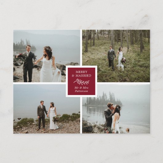 Elegant Photo Collage Merry & Married Briefkaart (Voorkant)