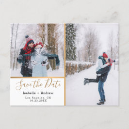 Elegant Photo Collage Metallic Gold Save the Date Aankondigingskaart