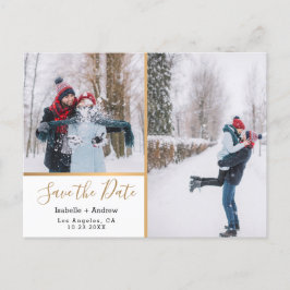Elegant Photo Collage Metallic Gold Save the Date Aankondigingskaart