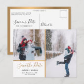 Elegant Photo Collage Metallic Gold Save the Date Aankondigingskaart (Voorkant / Achterkant)