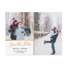 Elegant Photo Collage Metallic Gold Save the Date