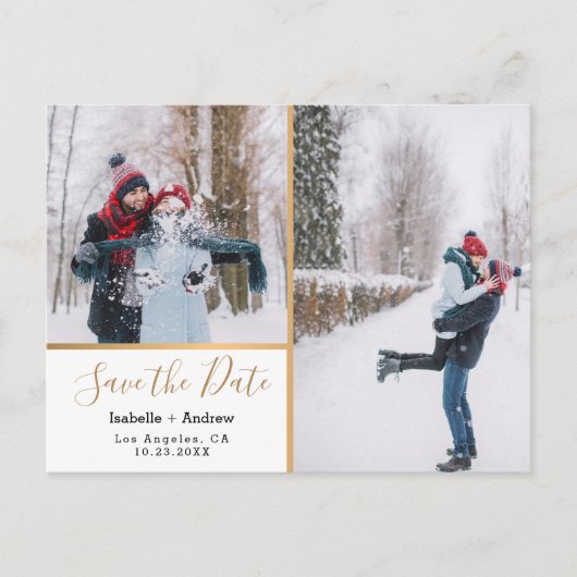 Elegant Photo Collage Metallic Gold Save the Date Aankondigingskaart (Voorkant)