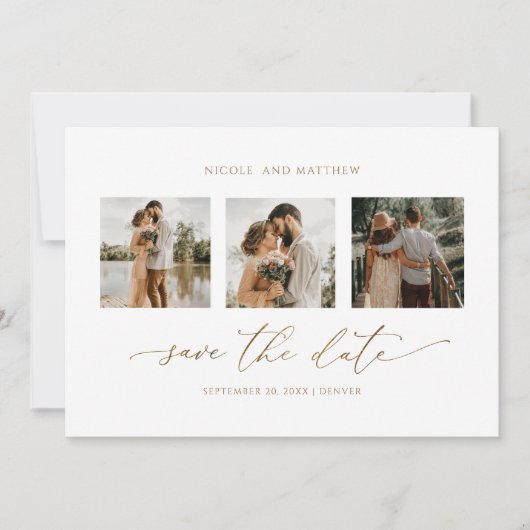 Elegant Photo Collage Minimalist Wedding Save The Date (Voorkant)