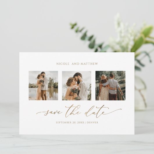 Elegant Photo Collage Minimalist Wedding Save The Date (Staand voorkant)