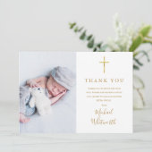 Elegant Photo Collage Signature Script Baptisme Bedankkaart (Staand voorkant)