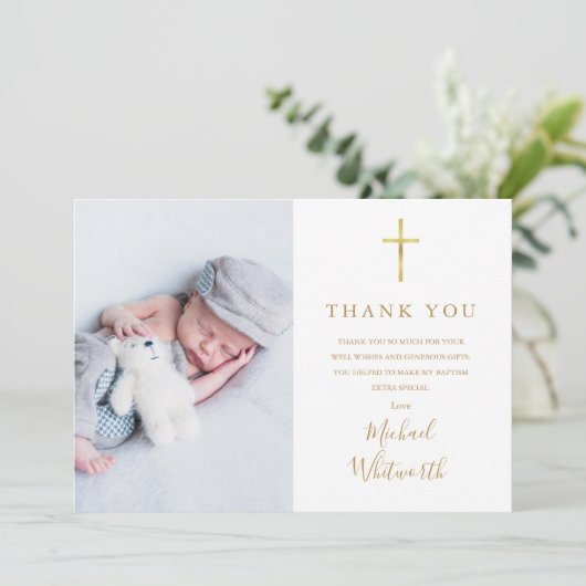 Elegant Photo Collage Signature Script Baptisme Bedankkaart (Staand voorkant)