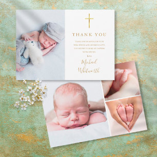 Elegant Photo Collage Signature Script Baptisme Bedankkaart