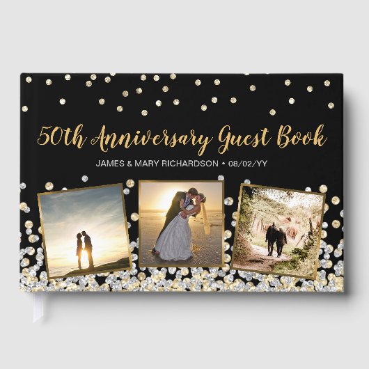 Elegant Photo Collage Silver Gold 50e Jubileum Gastenboek (Voorkant)