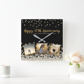 Elegant Photo Collage Silver Gold 50e Jubileum Vierkante Klok (Huis)