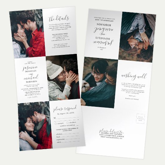 Elegant Photo Collage Wedding All-in-One Drieluik Uitnodiging