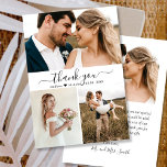 Elegant Photo Collage Wedding Hartelijk dank Bedankkaart<br><div class="desc">Elegant, Modern Wedding "Bedankt" Calligrafie 3 Foto Collage Kaart. Stijlvolle bruiloft bedankt je sjabloon met drie (3) foto op de voorkant en één (1) foto op de achterkant. Met een tekst "Dank u" in een handomdraai lettertypemanuscript met lettertype is de staartlettertype zwart op witte achtergrond. Pas de namen aan en...</div>