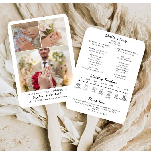 Elegant Photo Collage Wedding Program Fan Template Handwaaier