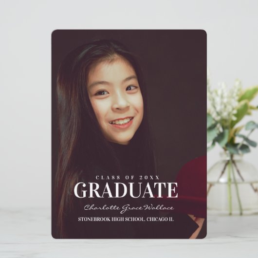 Elegant Photo Collage White Typography Afstuderen Kaart (Staand voorkant)