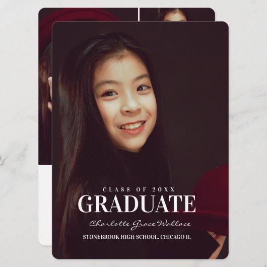 Elegant Photo Collage White Typography Afstuderen Kaart (Voorkant / Achterkant)