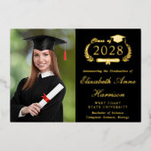 Elegant Photo College Black Graduparty Folie Uitnodiging (Voorkant)