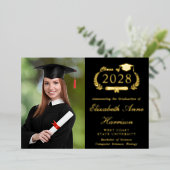 Elegant Photo College Black Graduparty Folie Uitnodiging (Staand Voorkant)