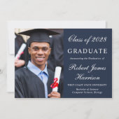 Elegant Photo College Blue Afstuderen Aankondiging (Voorkant)