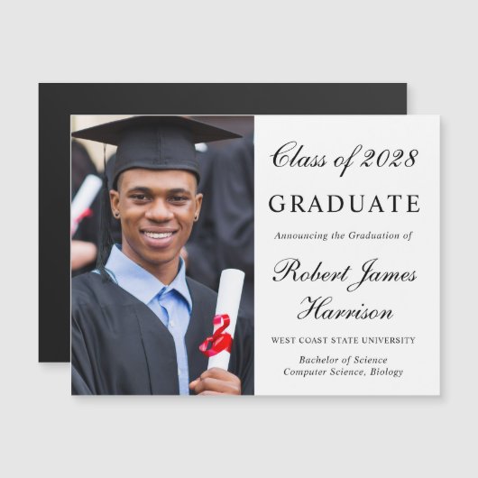 Elegant Photo College Graduation Magnetic Kaart Magnetische Uitnodiging (Voorkant / Achterkant)