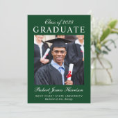 Elegant Photo College Green Afstuderen Aankondiging (Staand voorkant)