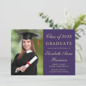 Elegant Photo College Paarse Graduparty Kaart (Staand voorkant)