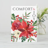 Elegant Photo Comfort & Joy Poinsettia Kerstmis Feestdagenkaart (Staand voorkant)