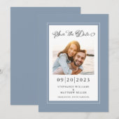 Elegant Photo Dusty Blue Save the Date Verloving (Voorkant / Achterkant)