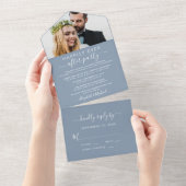Elegant Photo Dusty Blue Wedding Reception All In One Uitnodiging (Afscheurbaar)