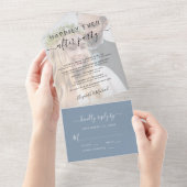 Elegant Photo Dusty Blue Wedding Reception All In One Uitnodiging (Afscheurbaar)