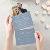 Elegant Photo Dusty Blue Wedding Reception All In One Uitnodiging