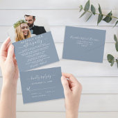 Elegant Photo Dusty Blue Wedding Reception All In One Uitnodiging