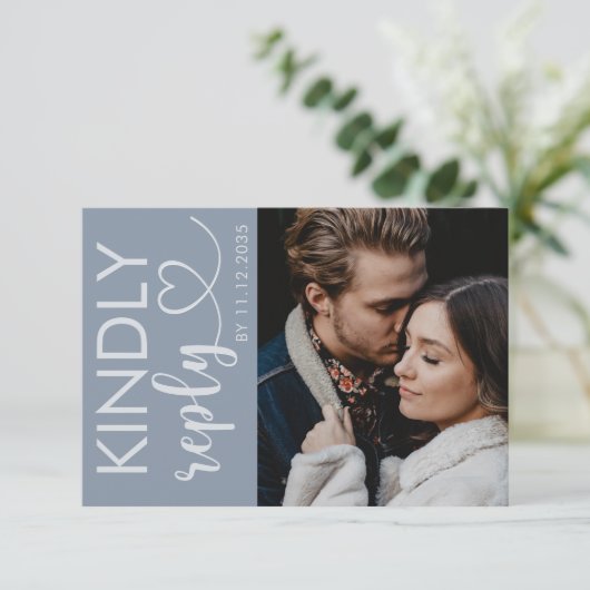 Elegant Photo Dusty Blue Wedding RSVP Kaartje (Staand voorkant)