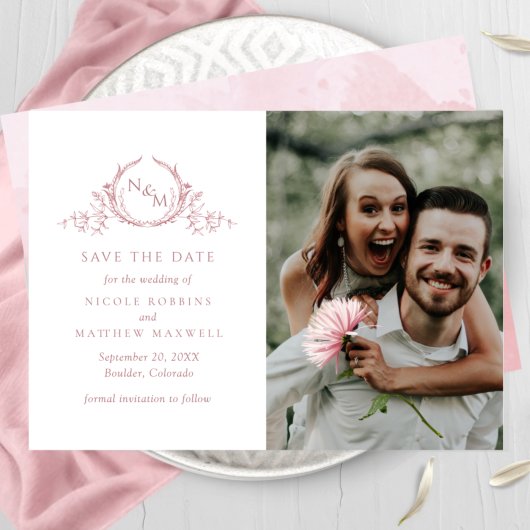 Elegant Photo Dusty Roos Monogram Weddenschap Save The Date