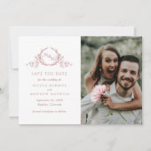 Elegant Photo Dusty Roos Monogram Weddenschap Save The Date (Voorkant)