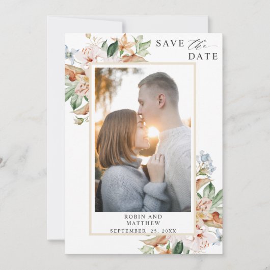 Elegant Photo Earthy Blooms en Beige Wedding Save The Date (Voorkant)