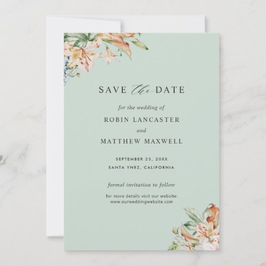 Elegant Photo Earthy Blooms en Green Wedding Save The Date (Achterkant)