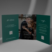 Elegant photo emerald green wedding RSVP detail QR Drieluik Uitnodiging