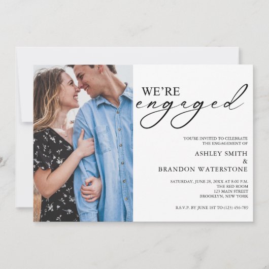 Elegant Photo Engagement Party Invitation Kaart (Voorkant)