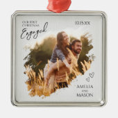 Elegant Photo First Christmas Engaged Metalen Ornament (Voorkant)