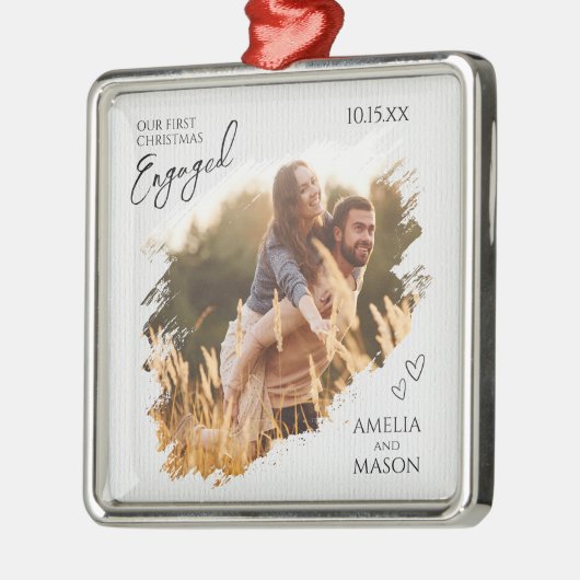 Elegant Photo First Christmas Engaged Metalen Ornament (Links)