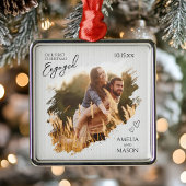 Elegant Photo First Christmas Engaged Metalen Ornament